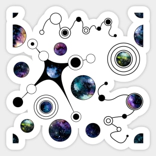 Watercolor Deep Space in Circles and Black Curve Lines Sticker